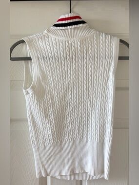 Tommy Hilfiger White Knit Turtle Neck Vest with Red & Navy Trim